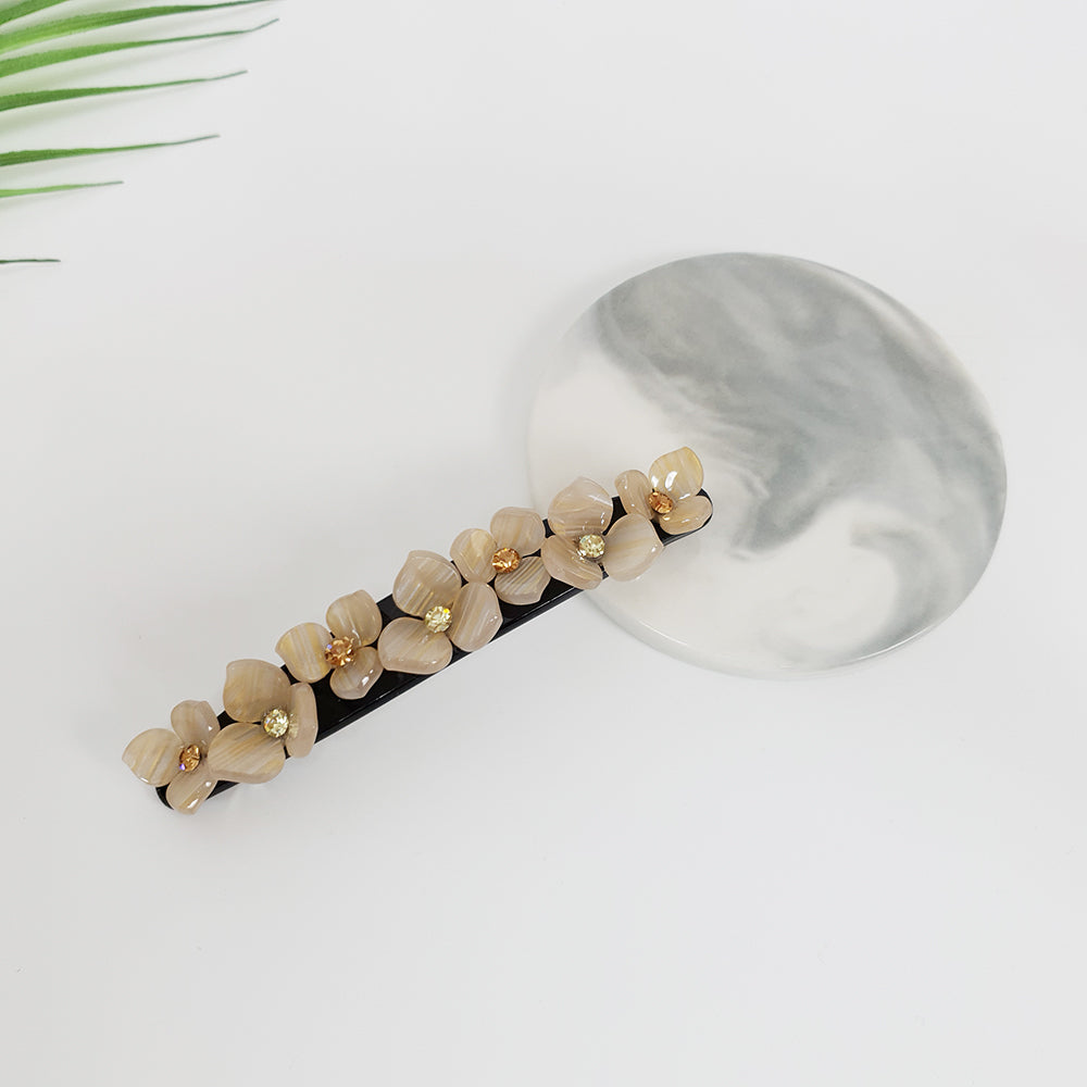Flower Line Hair Barrette 4.5 in – 6 Marble Beige