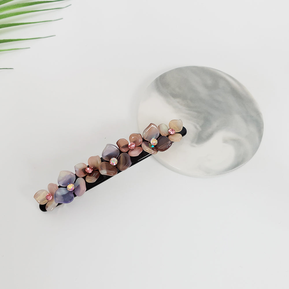 Flower Line Hair Barrette 4.5 in – 9 Pink Purple