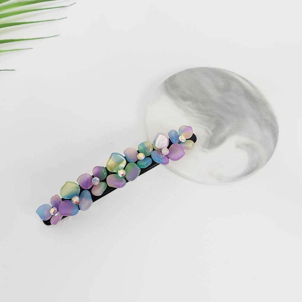 Flower Line Hair Barrette 4.5 in – 10 Green Purple
