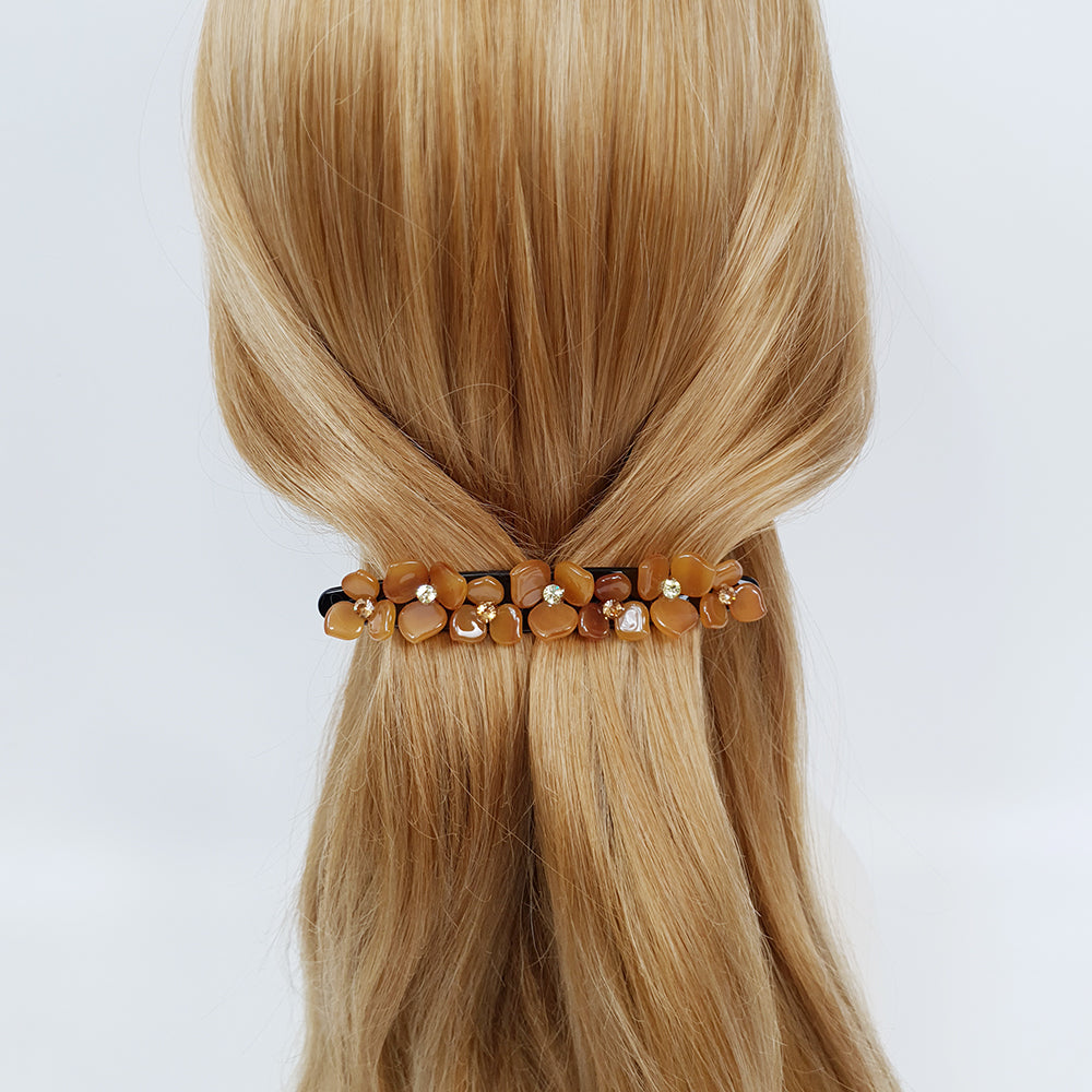 Flower Line Hair Barrette 4.5 in – Aurora, Cubic, French Pin, for Half-Up