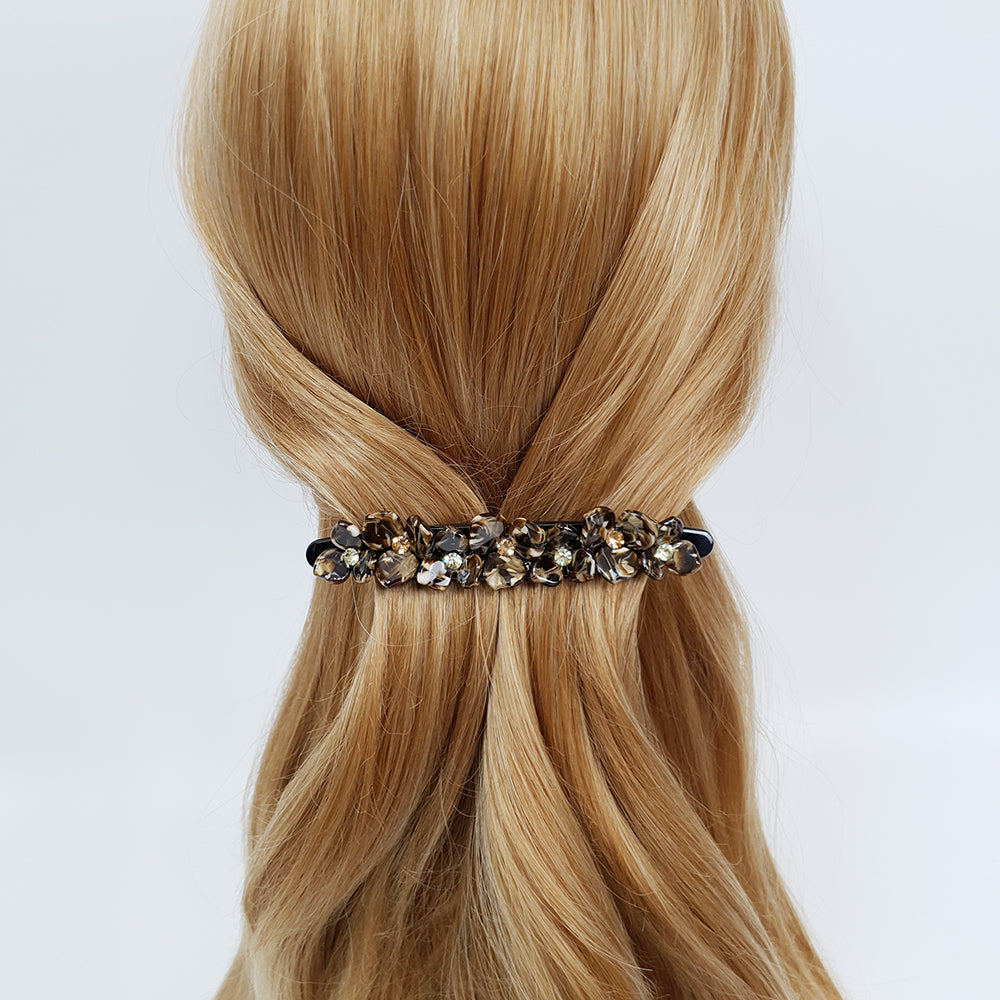 Flower Line Hair Barrette 4.5 in – Aurora, Cubic, French Pin, for Half-Up
