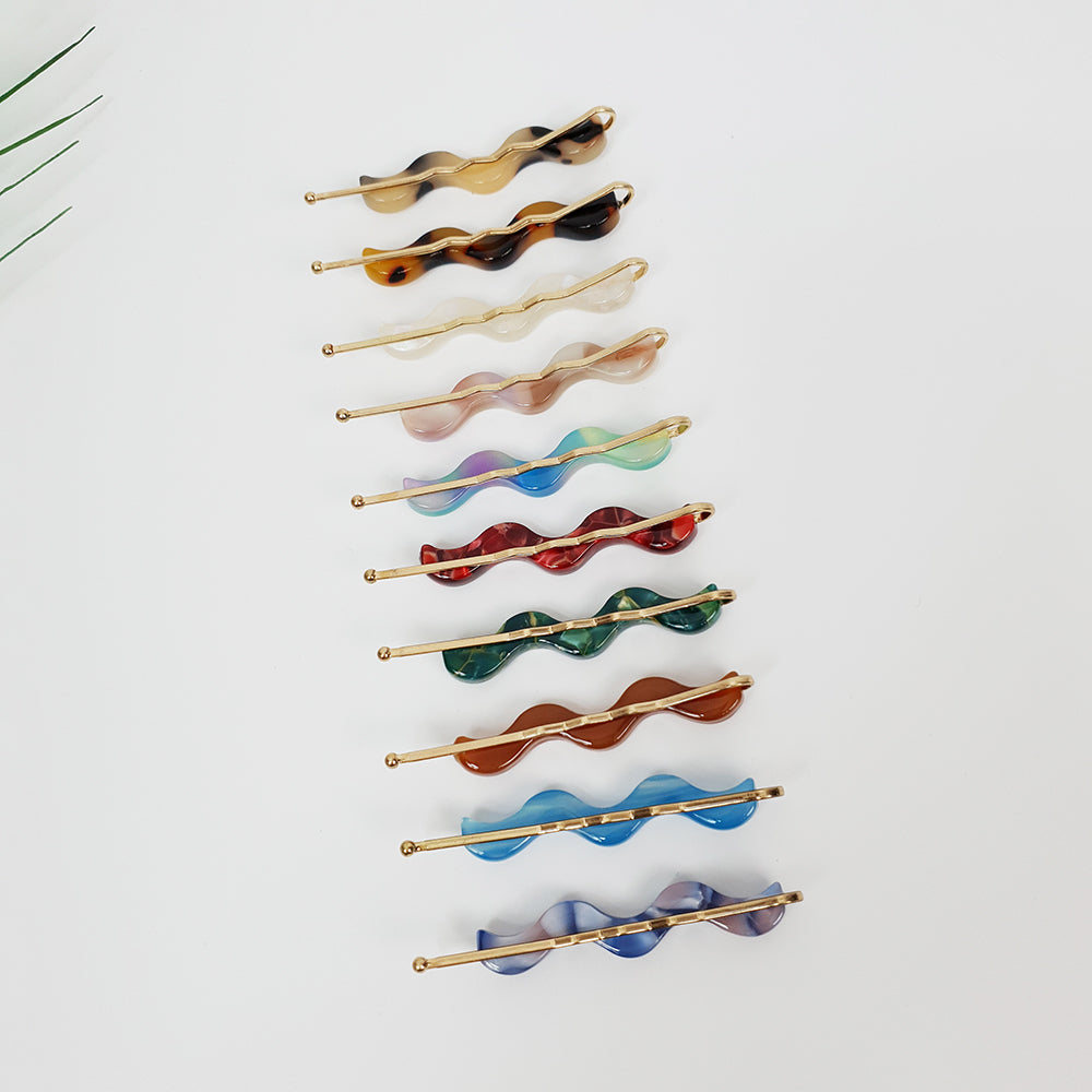 Wave Bobby Pin 2.4 in – Tortoise Shell Marble, French Pin, for Side Hair