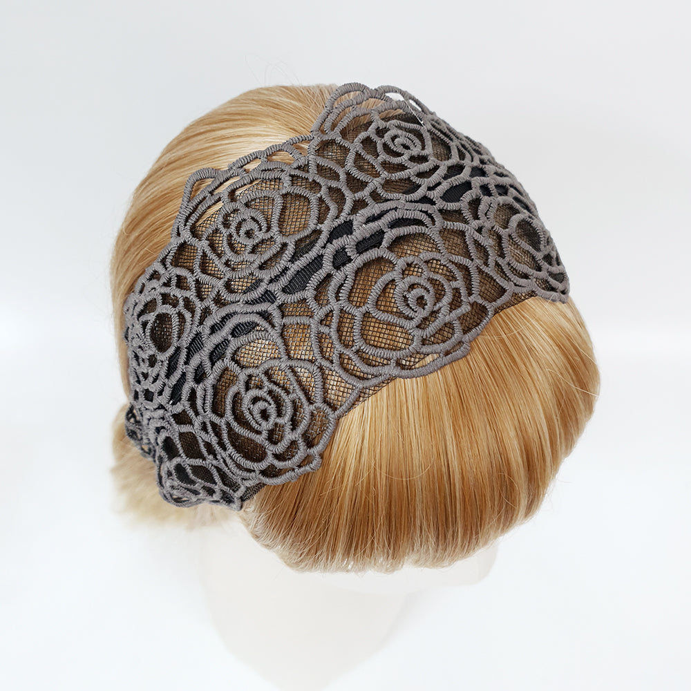 Rose Lace Wide Headband 3.9 in wide – Embroidered Lace, French-style