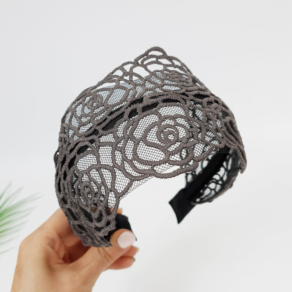 Rose Lace Wide Headband – 3 Grey