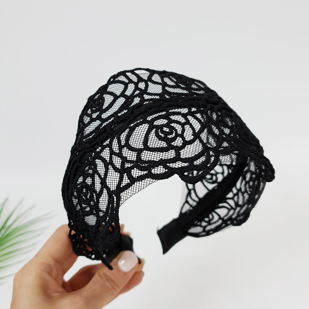 Rose Lace Wide Headband – 1 Black