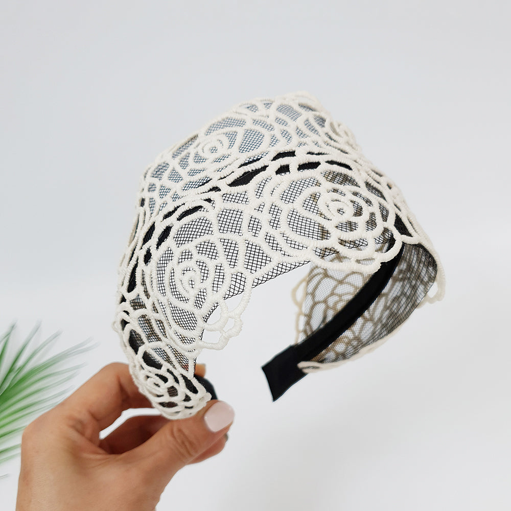Rose Lace Wide Headband – 2 Ivory