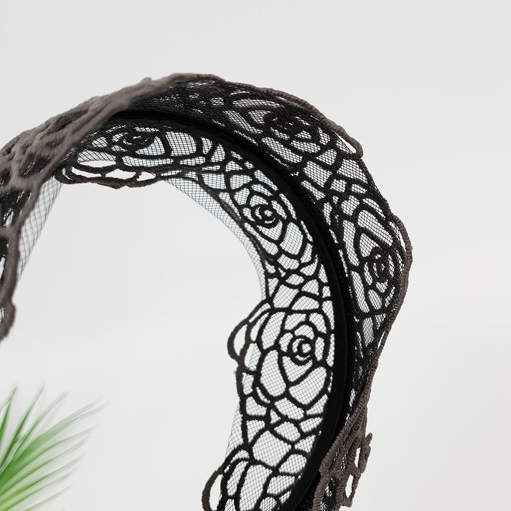 Rose Lace Wide Headband 3.9 in wide – Embroidered Lace, French-style