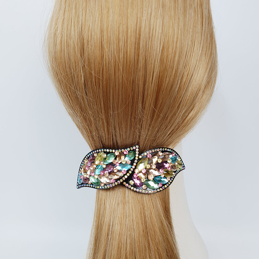 Crystal Leaf Long Hair Barrette 4.3 in – Cubic, Automatic, French Pin