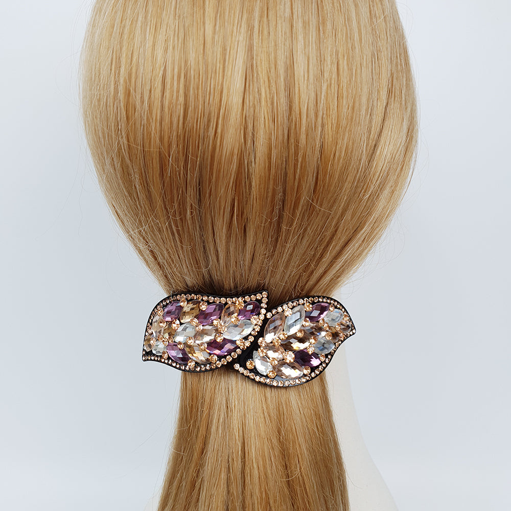 Crystal Leaf Long Hair Barrette 4.3 in – Cubic, Automatic, French Pin