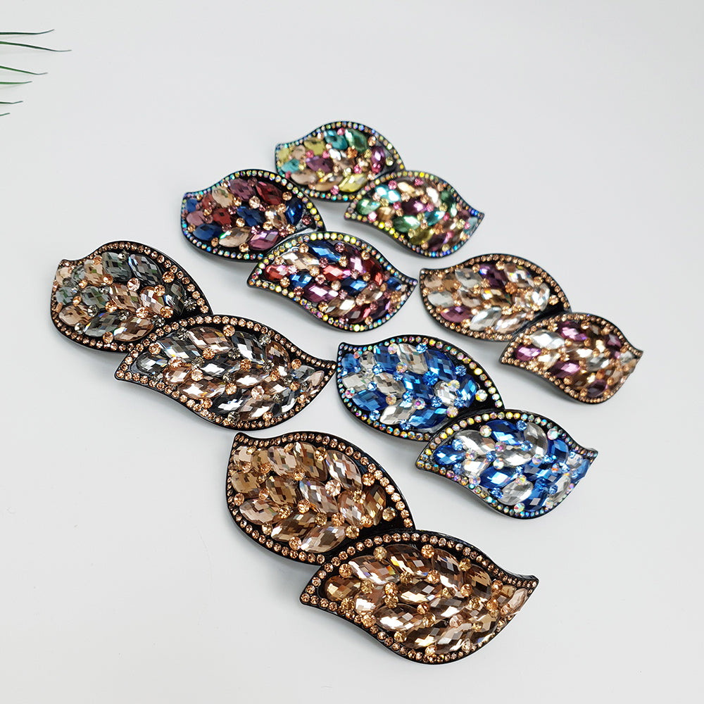 Crystal Leaf Long Hair Barrette 4.3 in – Cubic, Automatic, French Pin