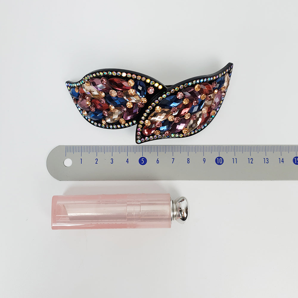 Crystal Leaf Long Hair Barrette 4.3 in – Cubic, Automatic, French Pin