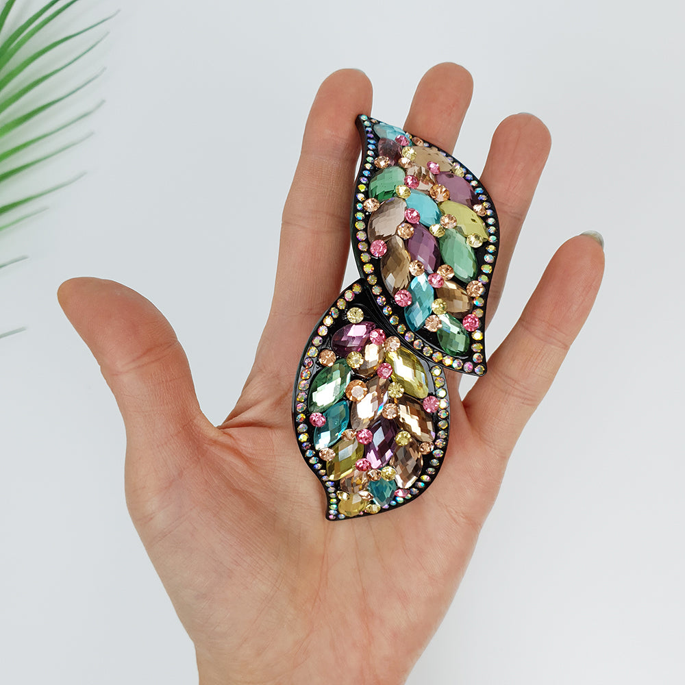 Crystal Leaf Long Hair Barrette 4.3 in – Cubic, Automatic, French Pin