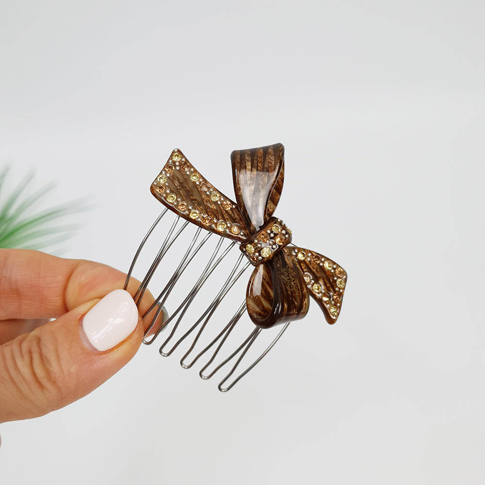 Double Ribbon Hair Comb Pin 2.2 in – 5 Dark Caramel