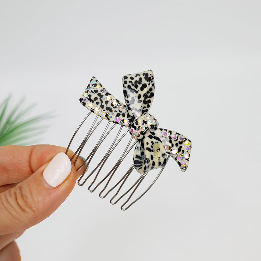 Double Ribbon Hair Comb Pin 2.2 in – 6 Dot Dalmatian