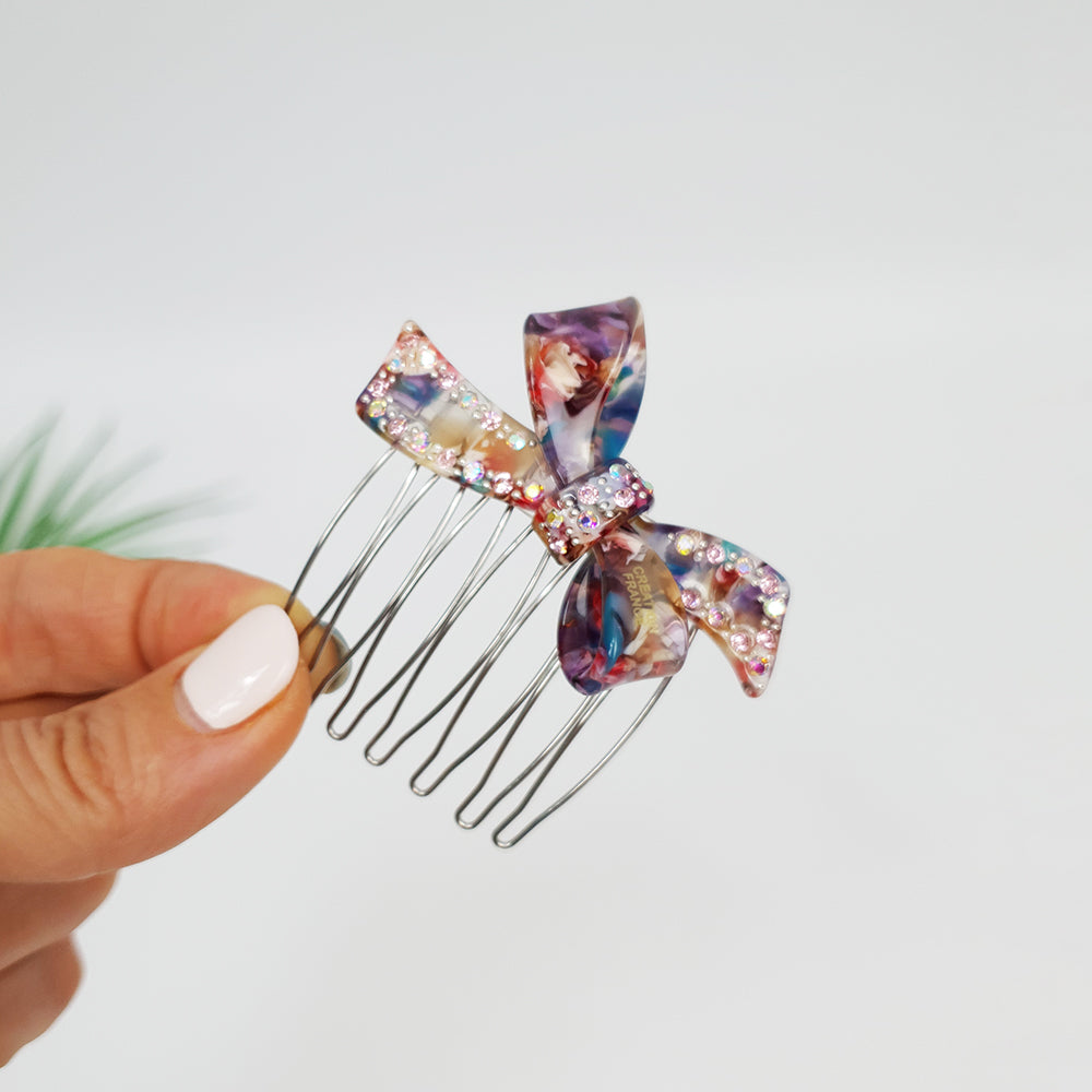 Double Ribbon Hair Comb Pin 2.2 in – 3 Art Deep Pink