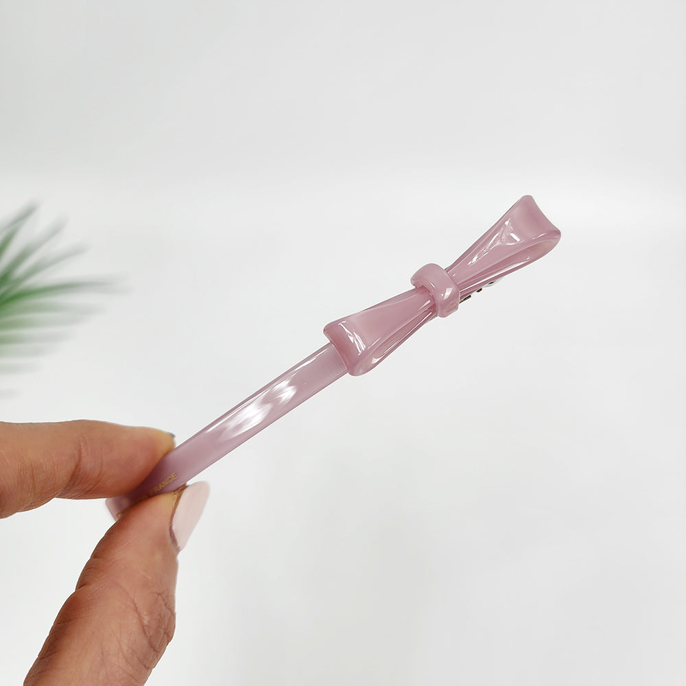 Side Ribbon Long Hair Barrette 4.3 in – 11 Pure Baby Pink