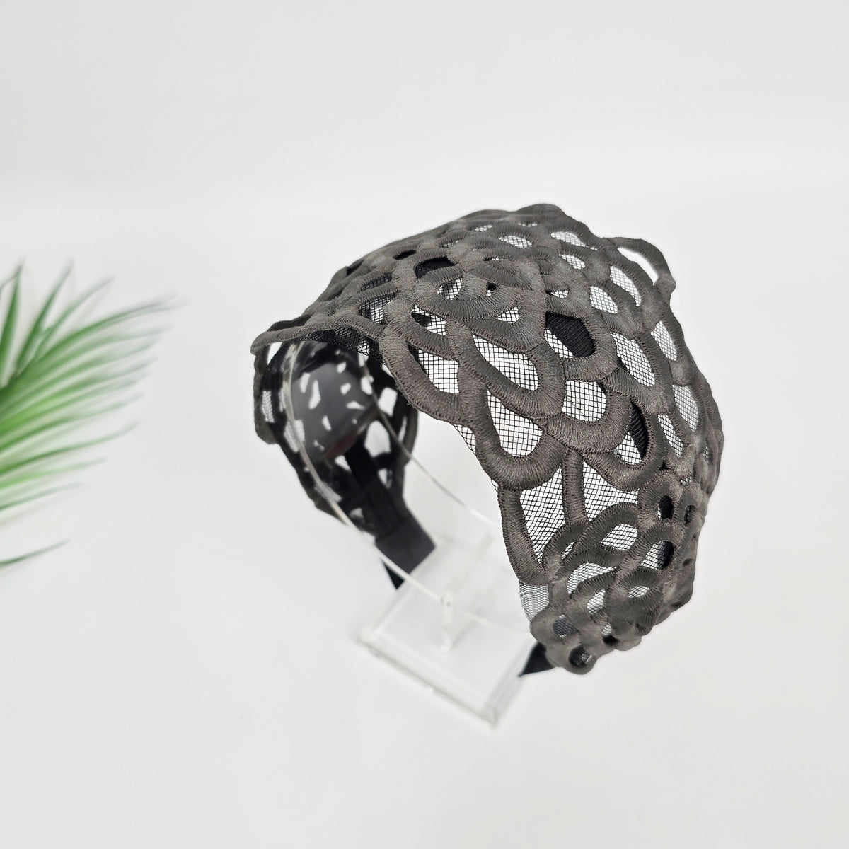 Mary Lace Wide Headband 3.5 in wide – 3 Grey