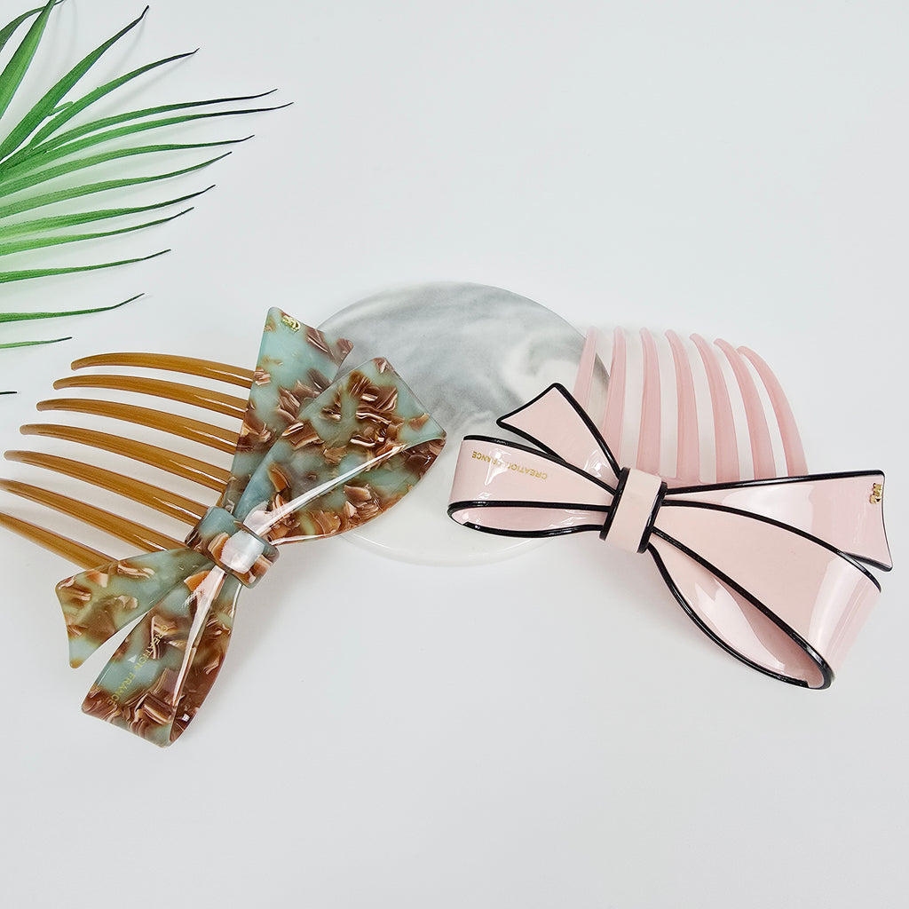 Big Ribbon Long Leg Hair Comb Pin 4.3 in – Pastel, French Pin, for Updos