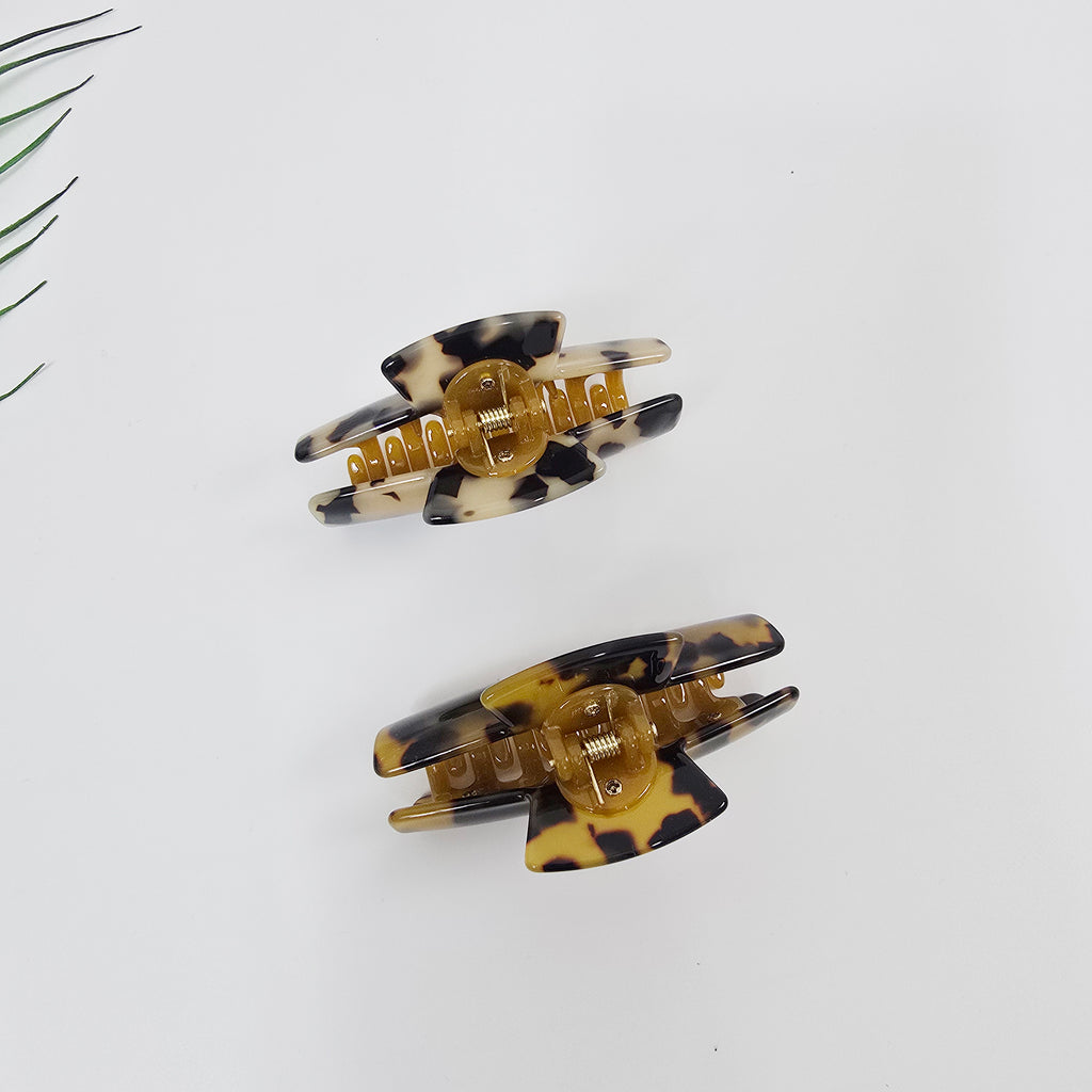 Curved Square Small Hair Claw Clip 3.1 in – Tortoise Shell, Double Clip
