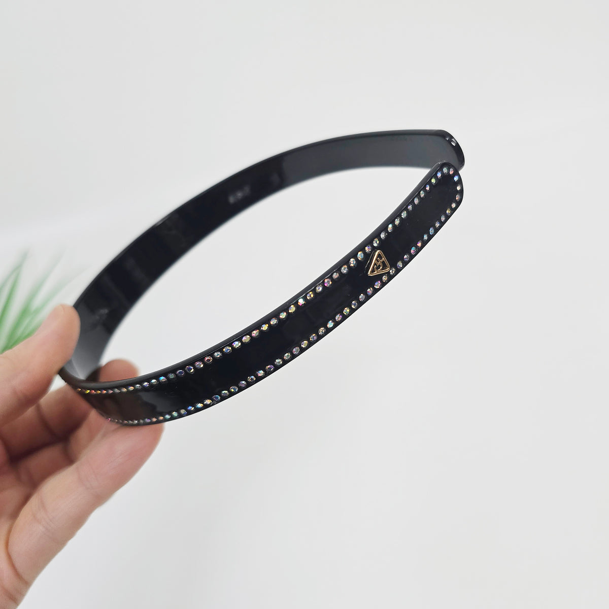 Rhinestone Line Thin Headband 0.8 in wide – Tortoise Shell & Solid, Cubic