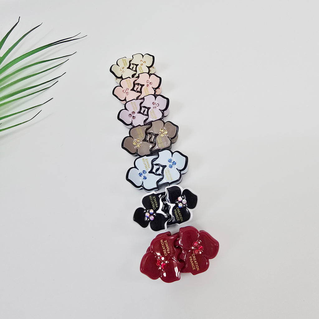 Cubic Flower Extra Mini Hair Claw Clips Set of 2 0.7 in – Solid, for Bangs