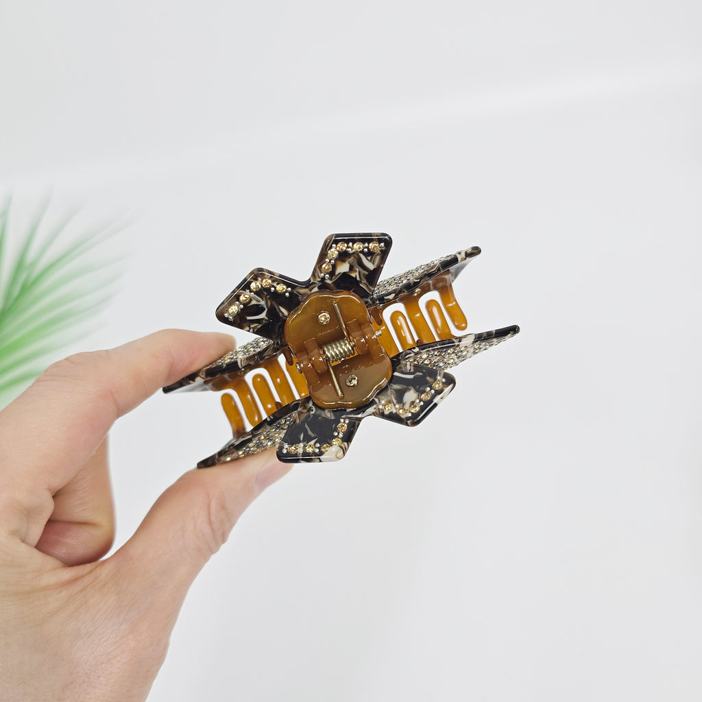 Shine Bow Medium Hair Claw Clip 3.5 in – Cubic, Tortoise Shell, Marble