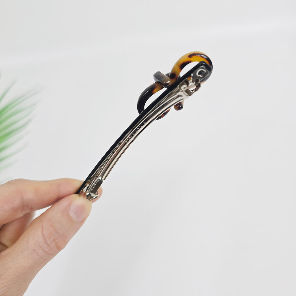Knot Bow Long Hair Barrette 4.3 in – Tortoise Shell, Solid, French Pin