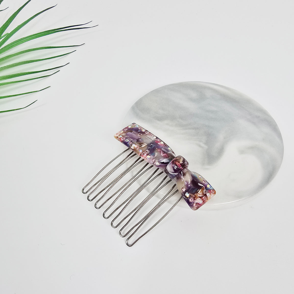 Bow Tie Cubic Slim Hair Comb Pin 2.4 in – Tortoise Shell, Art, French Pin