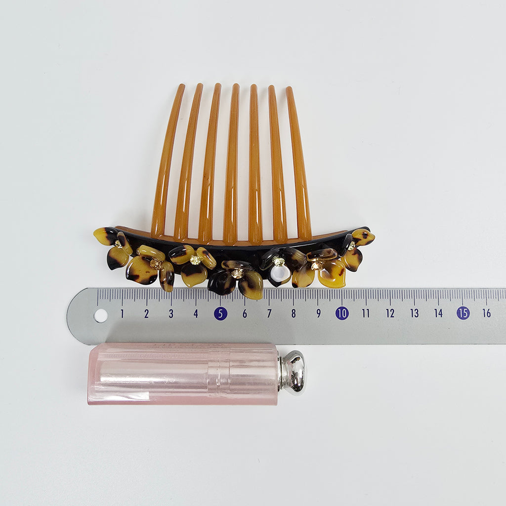Rose Bloom Long Leg Hair Comb Pin 4.3 in – Cubic, French Pin, for Updos
