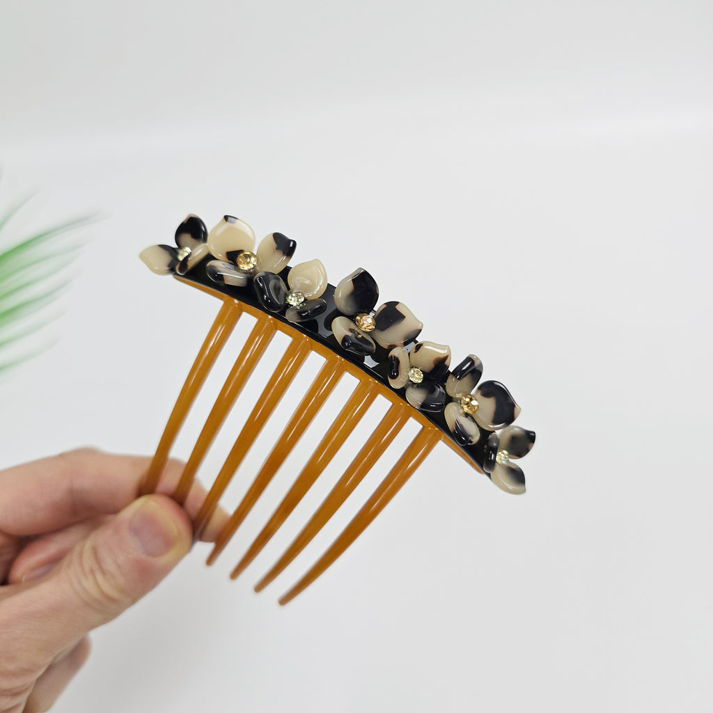 Rose Bloom Long Leg Hair Comb Pin 4.3 in – 1 Leopard Beige