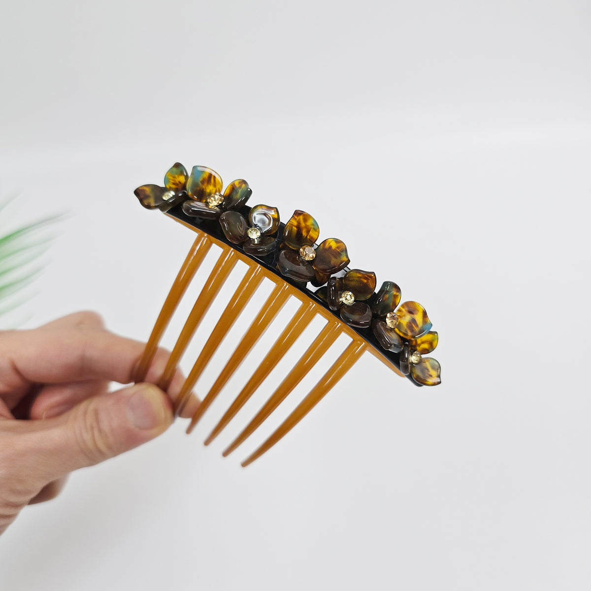 Rose Bloom Long Leg Hair Comb Pin 4.3 in – 4 Brown Mint
