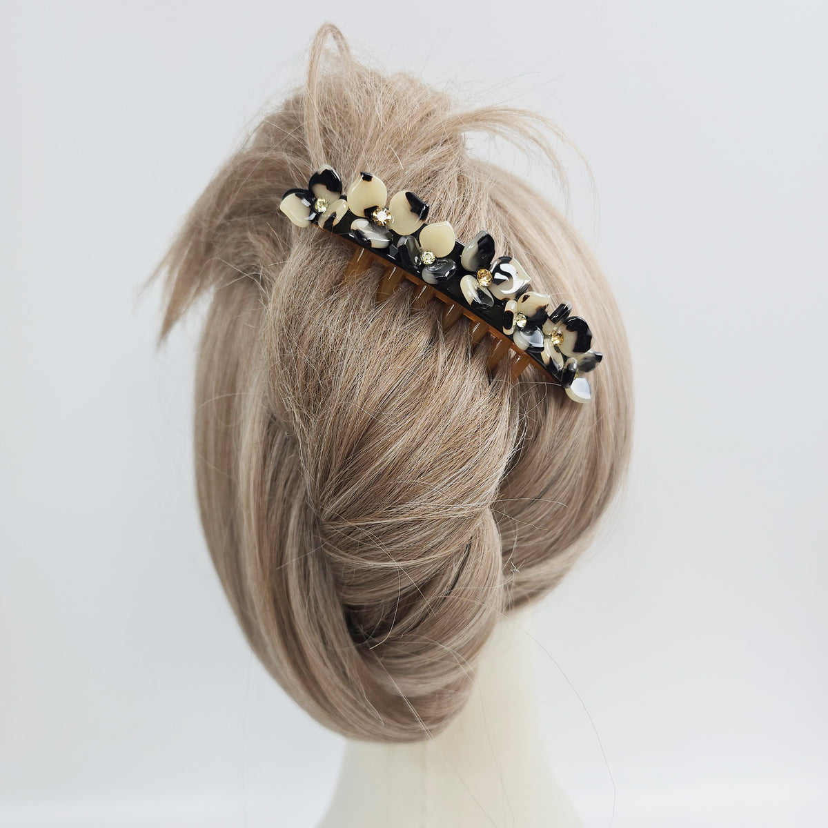 Rose Bloom Long Leg Hair Comb Pin 4.3 in – Cubic, French Pin, for Updos