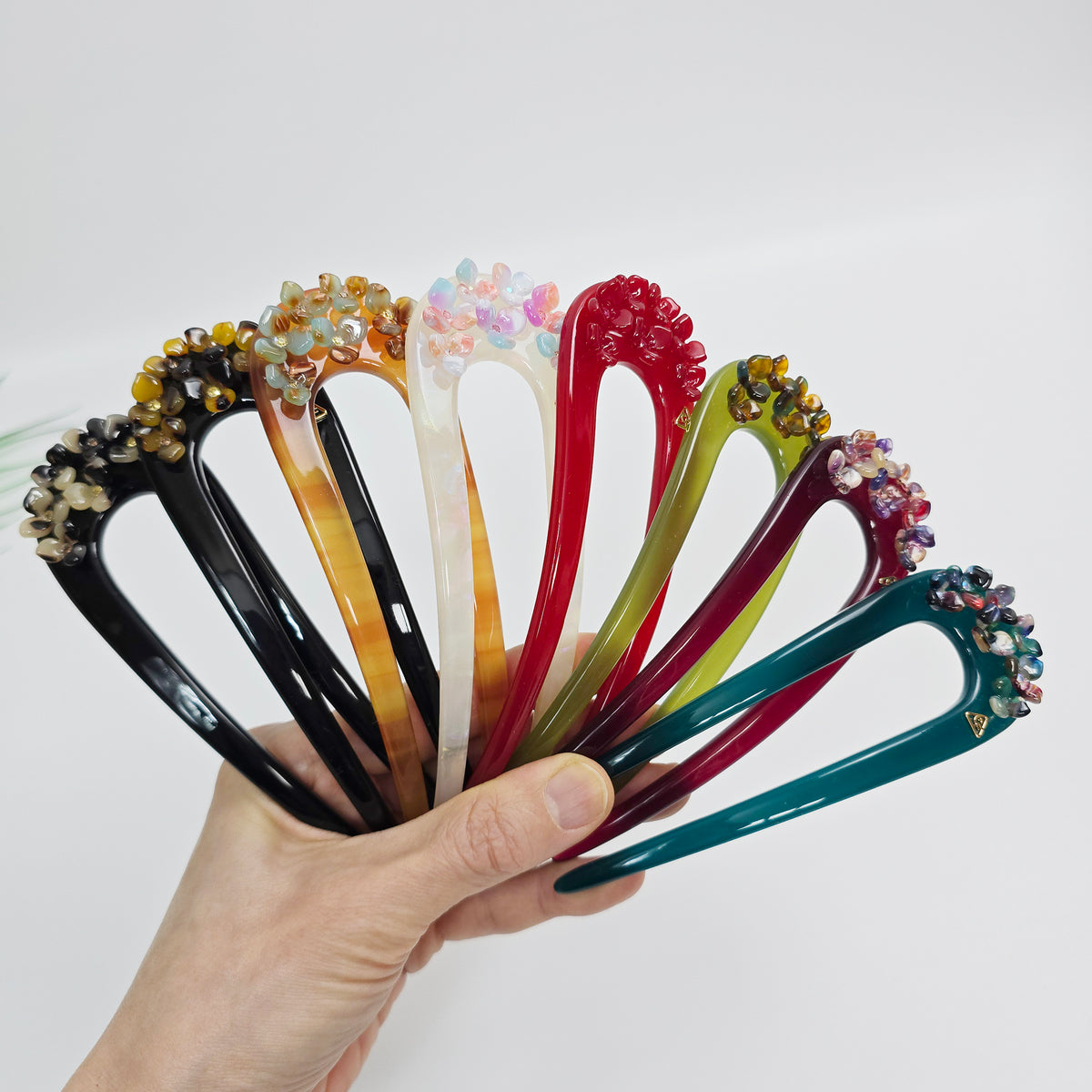 Flower Garden Long U-Shape Hair Stick 5.3 in – Cubic Stone, French Pin