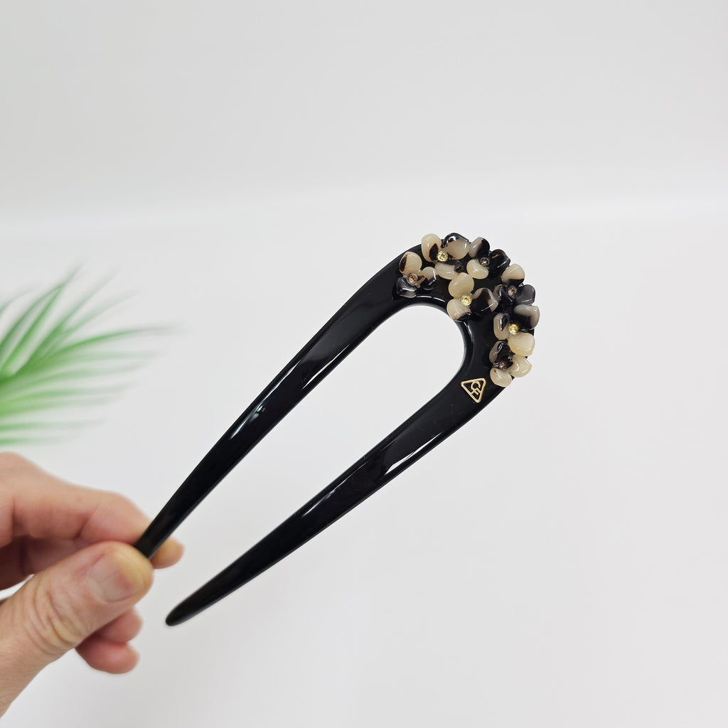 Flower Garden Long U-Shape Hair Stick 5.3 in – Cubic Stone, French Pin