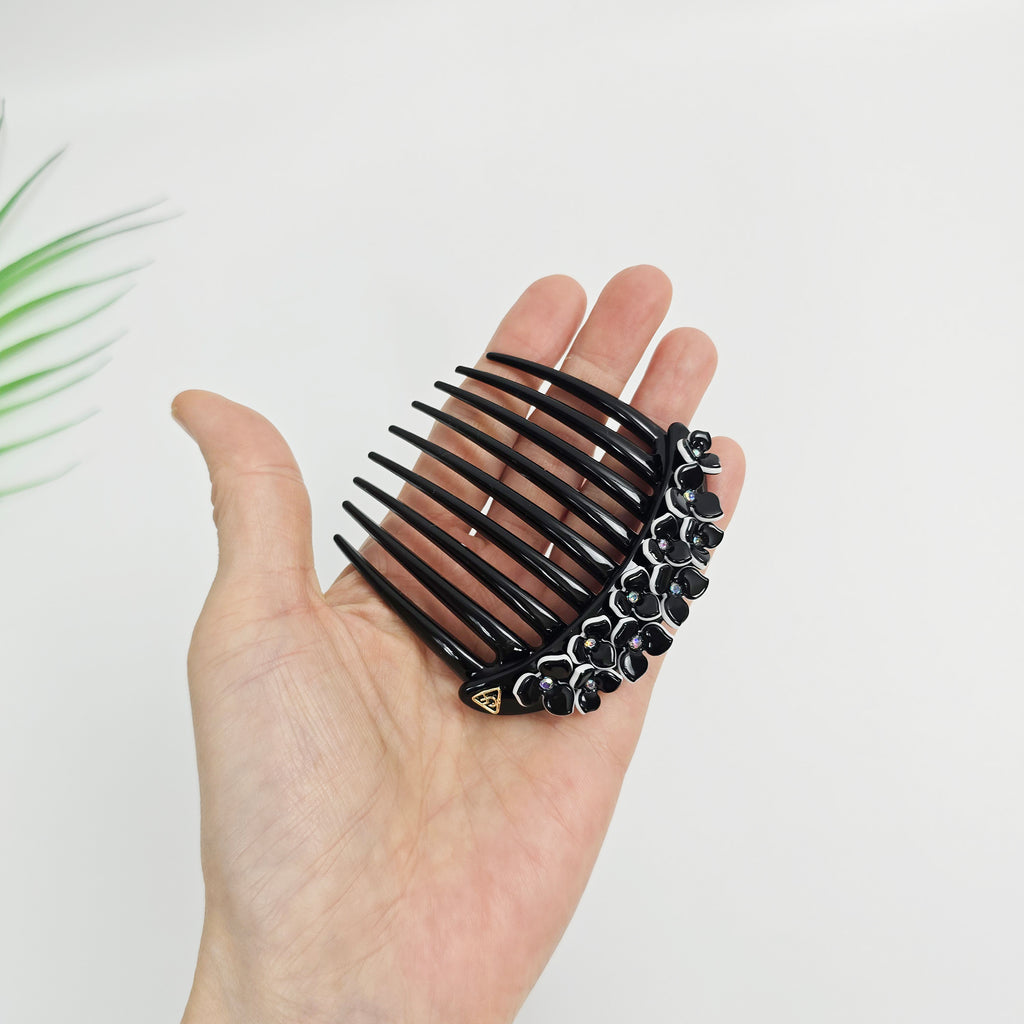 Midnight Bloom Hair Comb Pin 3.1 in – Cubic, Flower, Pastel, French Pin