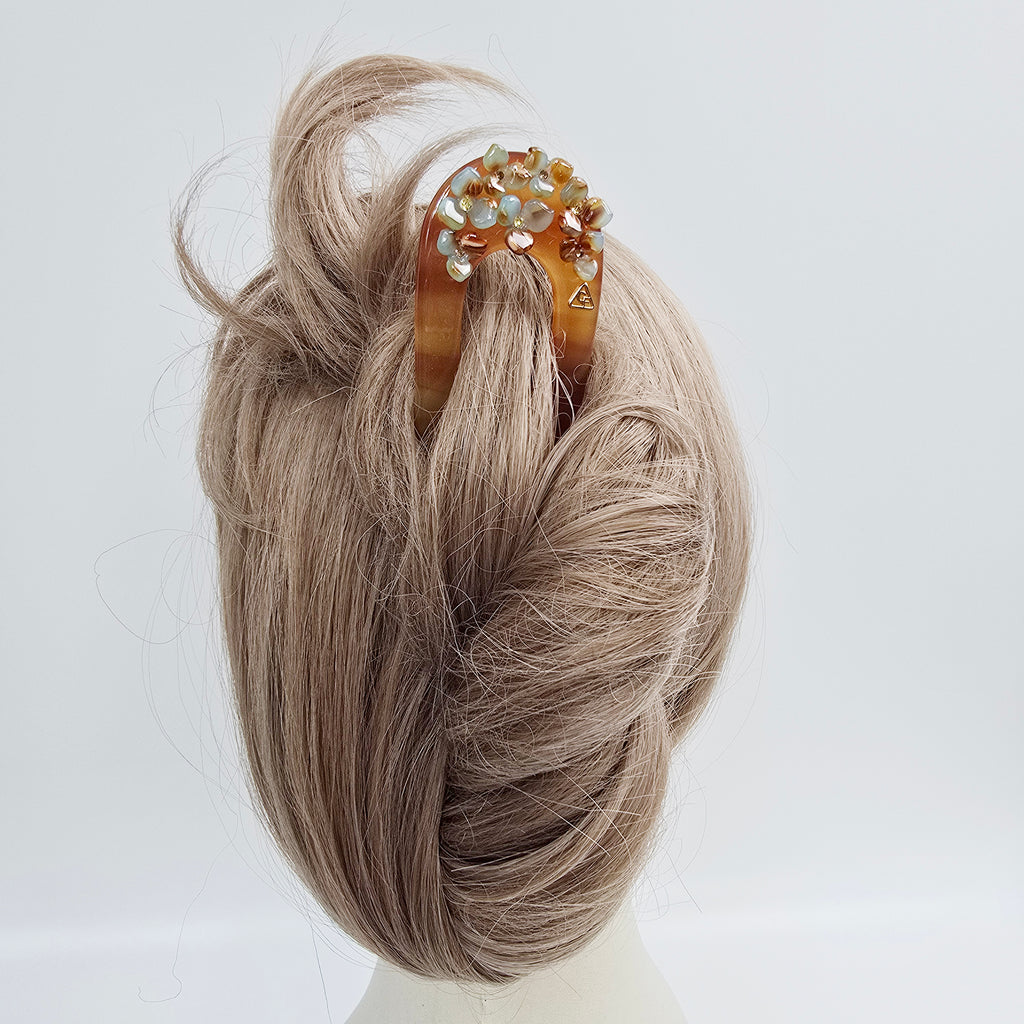 Flower Garden Long U-Shape Hair Stick 5.3 in – Cubic Stone, French Pin