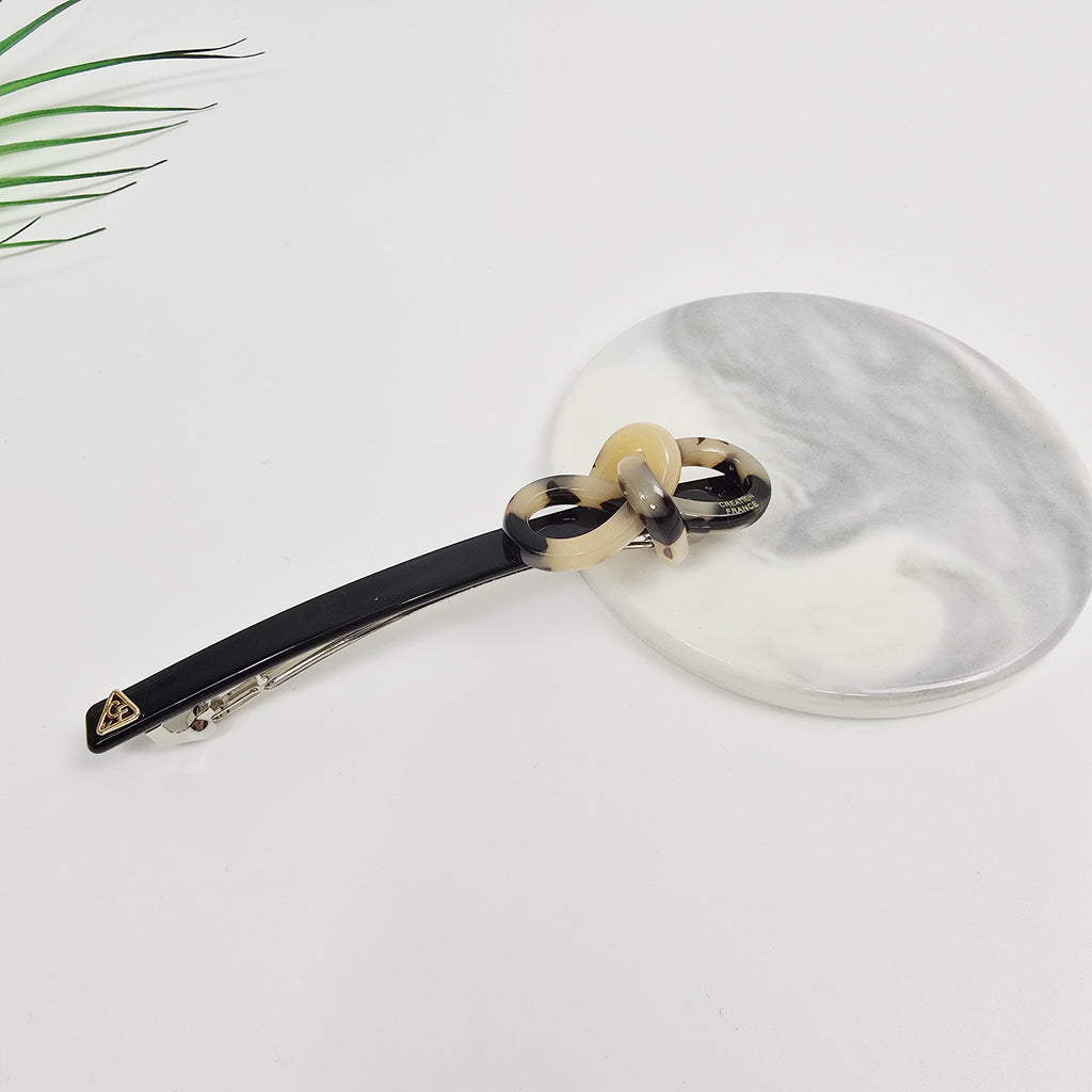 Knot Bow Long Hair Barrette 4.3 in – Tortoise Shell, Solid, French Pin