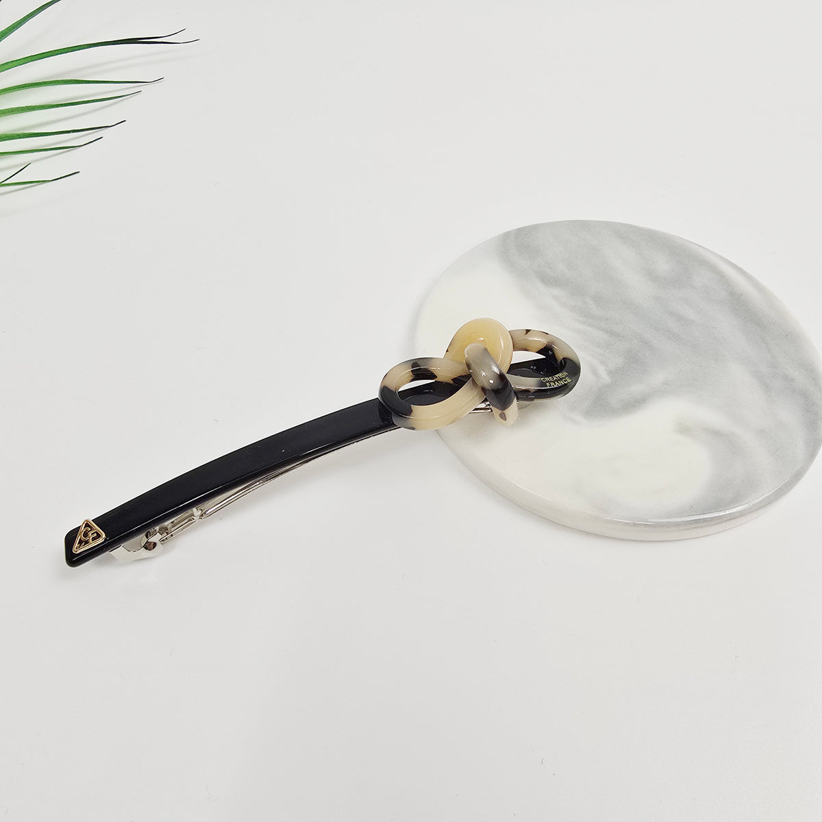 Knot Bow Long Hair Barrette 4.3 in – Tortoise Shell, Solid, French Pin