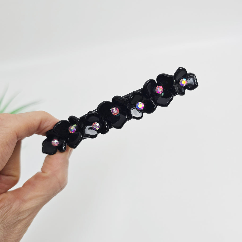 Cubic Flower Long Hair Barrette 4.3 in – Solid & Pastel, French Pin