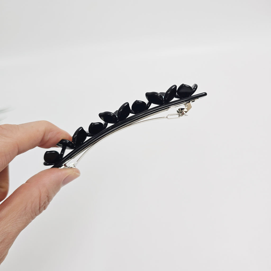 Cubic Flower Long Hair Barrette 4.3 in – Solid & Pastel, French Pin