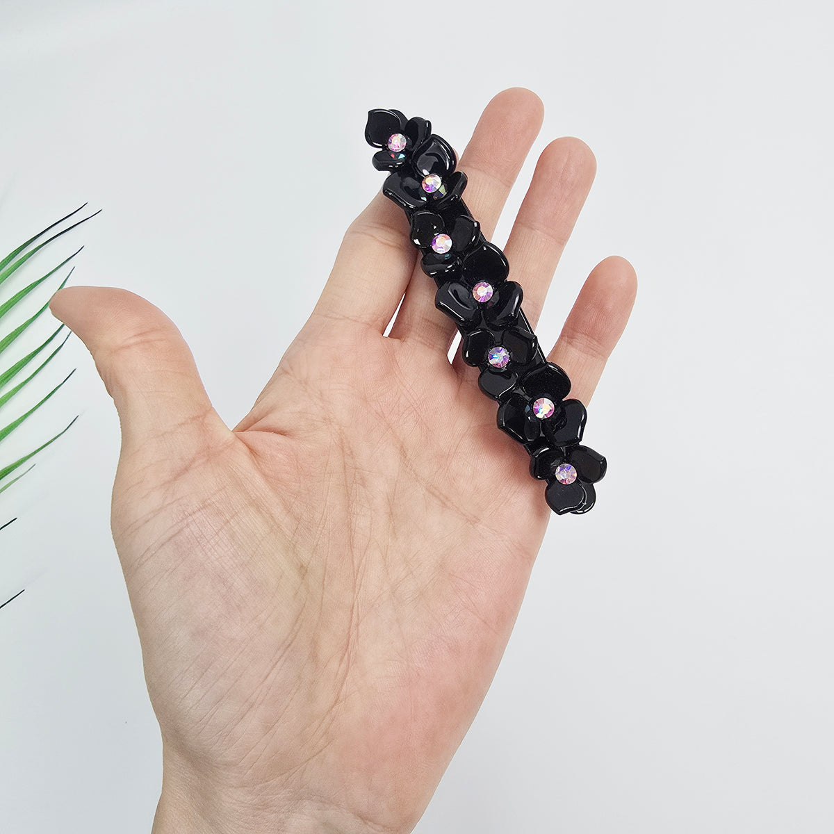 Cubic Flower Long Hair Barrette 4.3 in – Solid & Pastel, French Pin