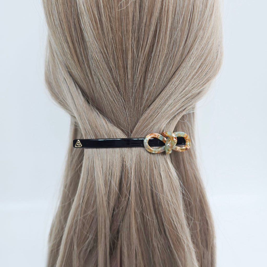 Knot Bow Long Hair Barrette 4.3 in – Tortoise Shell, Solid, French Pin