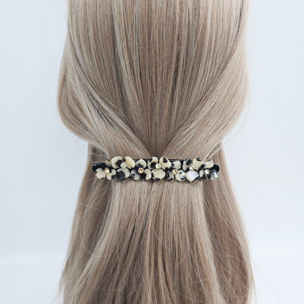 Cubic Flower Long Hair Barrette 4.3 in – Solid & Pastel, French Pin