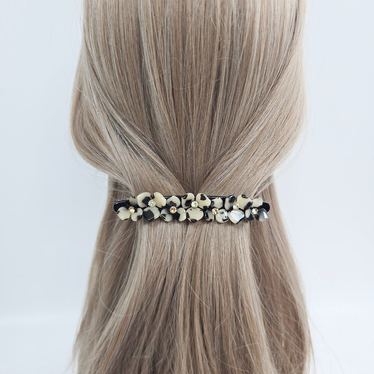 Cubic Flower Long Hair Barrette 4.3 in – Solid & Pastel, French Pin