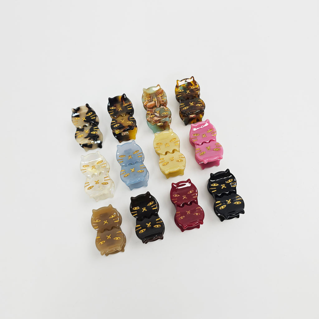 Cat Extra Mini Hair Claw Clips Set of 2 0.8 in – Tortoise Shell, Pastel