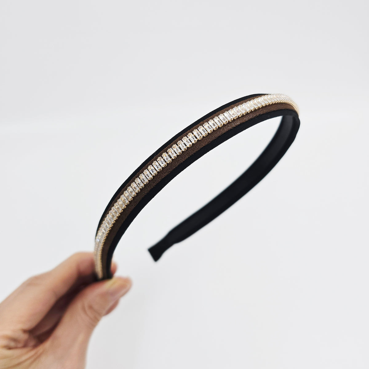 Baguette Crystal Thin Headband 0.6 in wide – Cubic Line, French-style