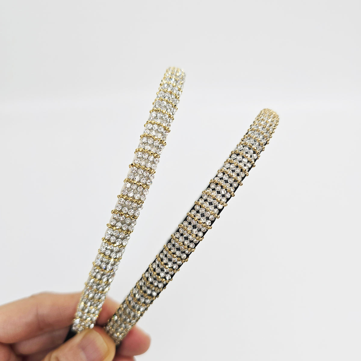 Crystal Bead Thin Headband 0.4 in wide – Cubic, Gold-tone, French-style