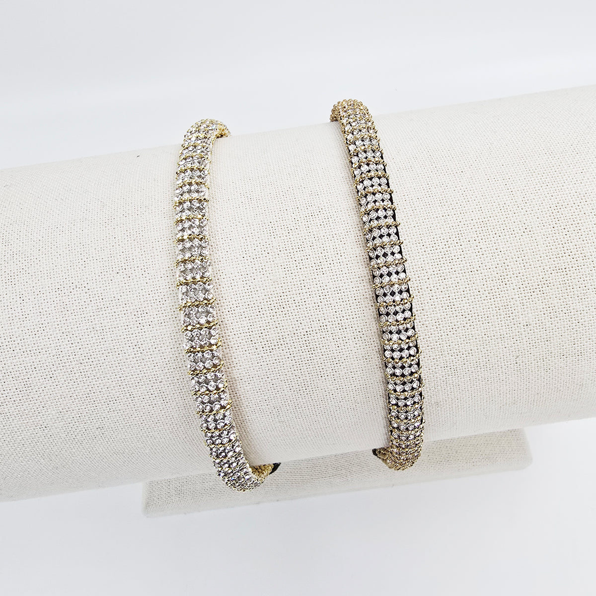 Crystal Bead Thin Headband 0.4 in wide – Cubic, Gold-tone, French-style