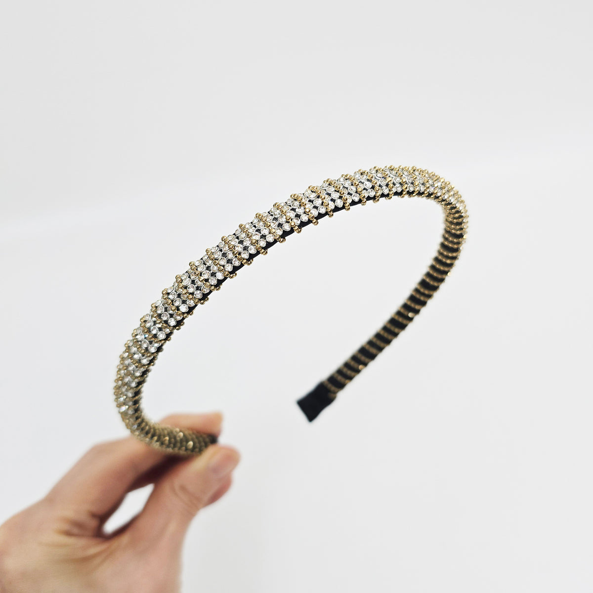Crystal Bead Thin Headband 0.4 in wide – Cubic, Gold-tone, French-style