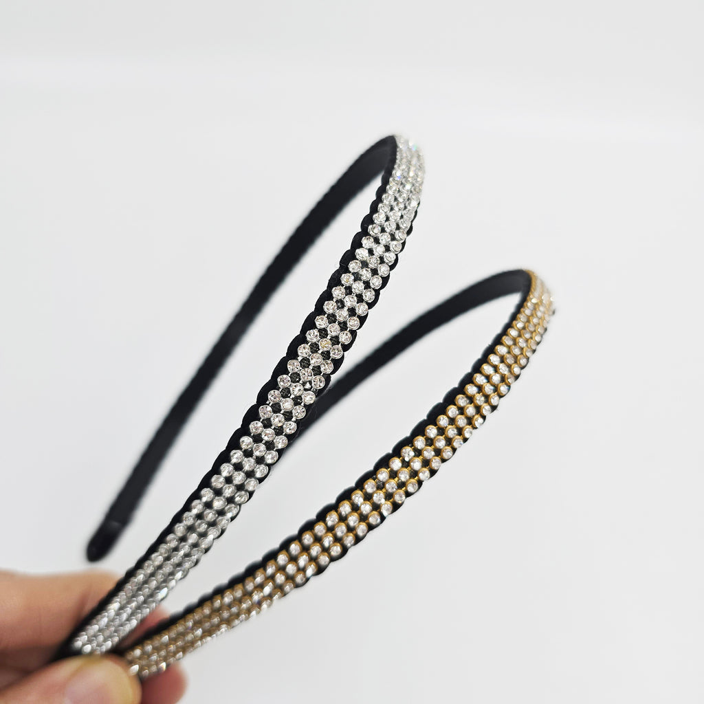 Triple Line Crystal Thin Headband 0.4 in wide – Silver, Gold, French-style